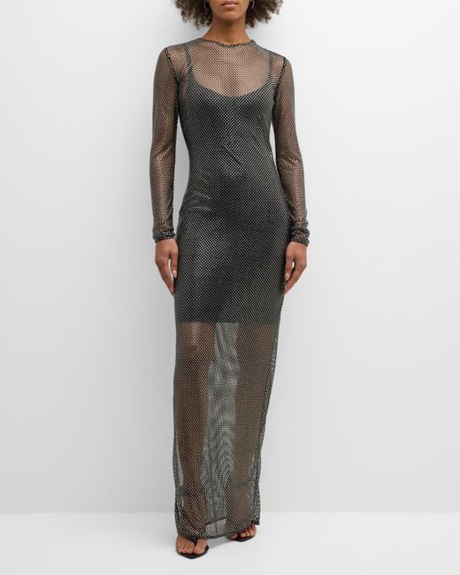 Stella McCartney Gray Netted Column Gown With Crystal Embellishment