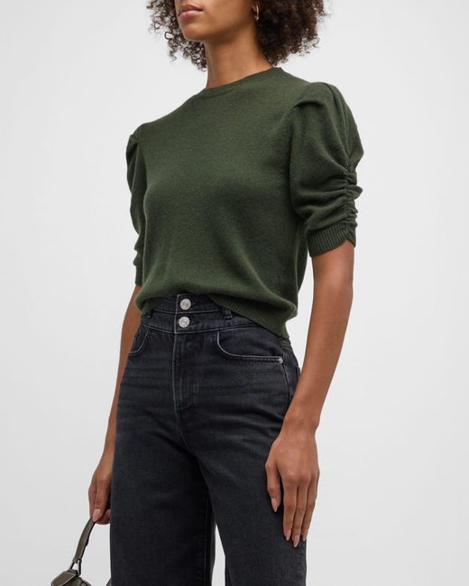FRAME Green Ruched Cashmere Sweater