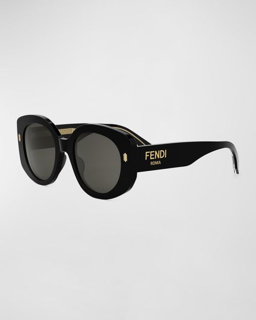 Fendi Black Roma Acetate Round Sunglasses