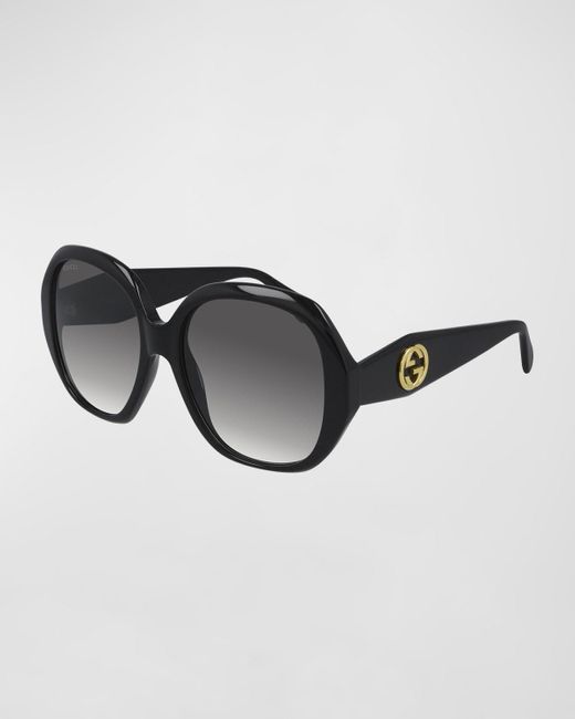 Gucci Black Oversized Round Acetate Sunglasses