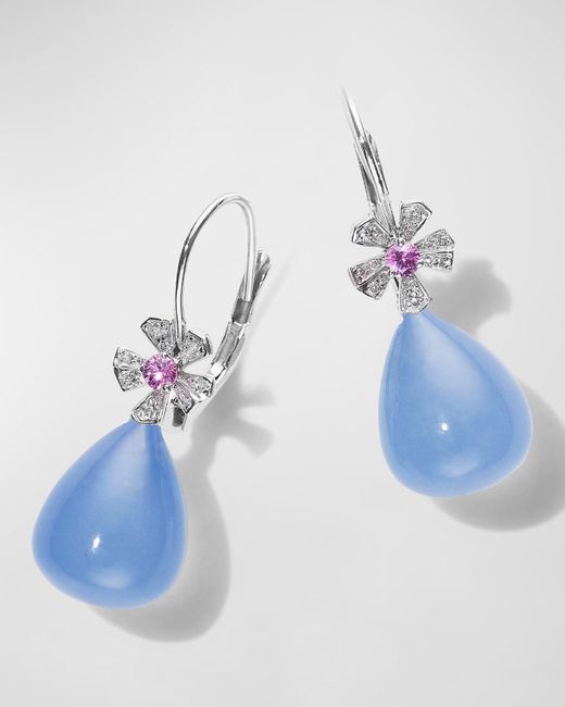 Mimi So Blue 18k Yellow Gold Wonderland Teardrop Chalcedony Diamond Earrings