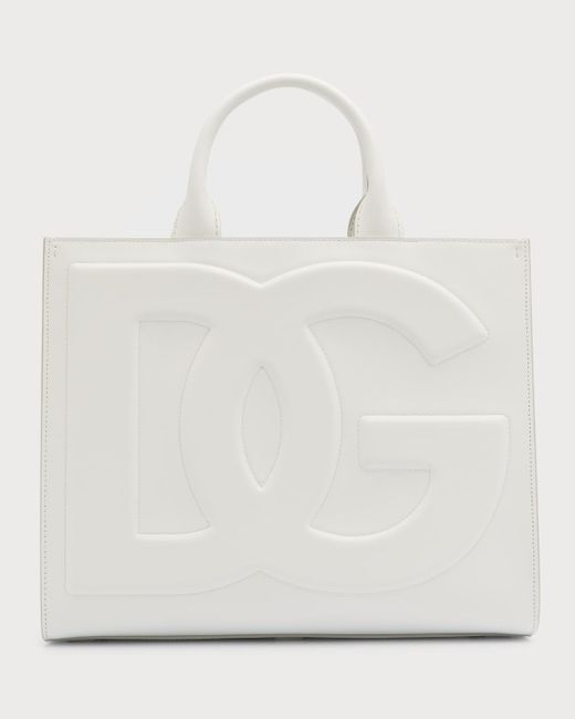 Dolce & Gabbana Natural Beatrice Dg Embossed Logo Calfskin Tote Bag