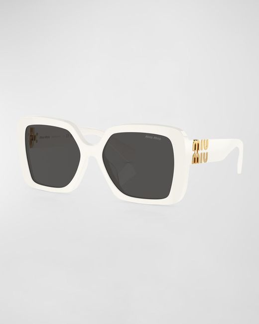 Miu Miu White Logo Acetate Square Sunglasses