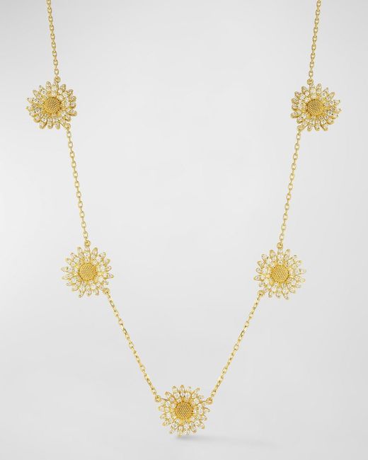 Tanya Farah White 18k Yellow Gold Diamond Daisy Station Necklace