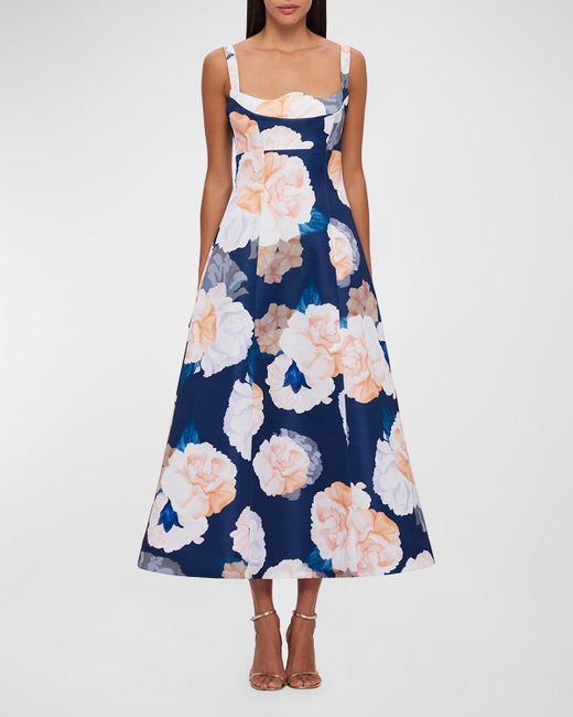 LEO LIN Blue Odette Sleeveless Floral-print Midi Dress