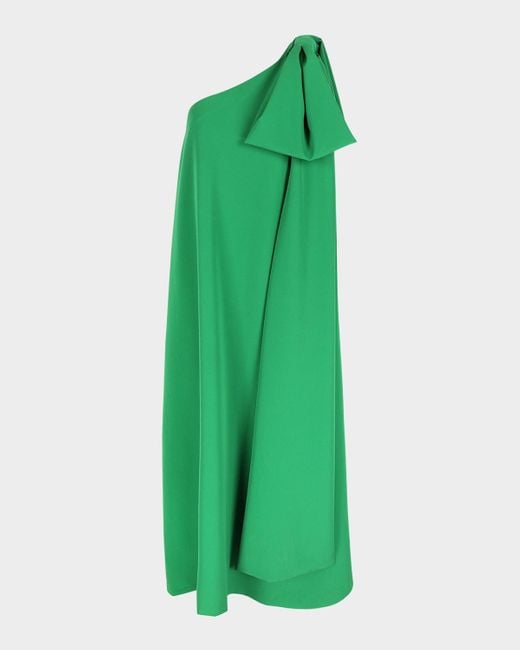 BERNADETTE Green Sam Bow One-Shoulder Gown