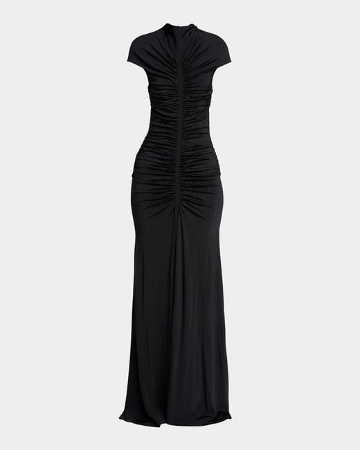 Giorgio Armani Ruched Jersey Maxi Dress in Black | Lyst