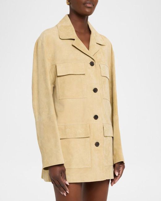 Arma Natural Sendy Button-Down Suede Jacket