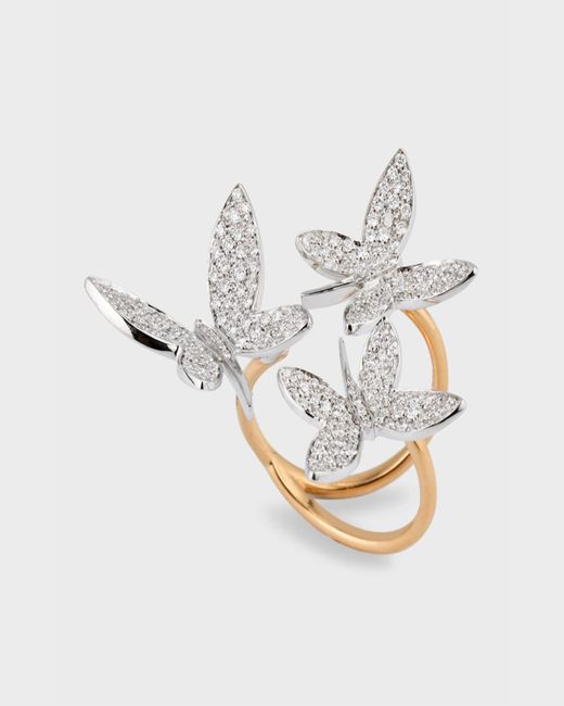 Staurino White 18k Rose Gold Nature Triple Diamond Butterfly Ring