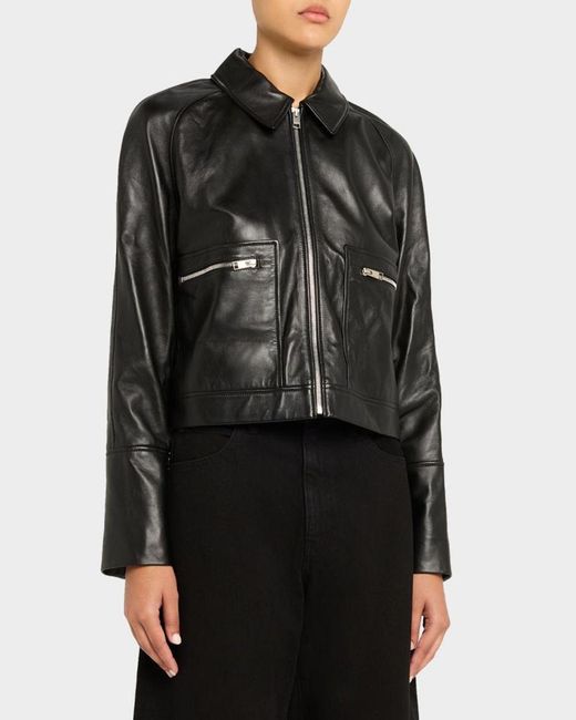 FRAME Black The Leather Zip Jacket