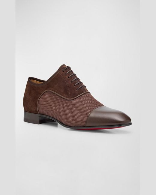Christian Louboutin Brown Ac Greggo Textile And Leather Oxfords for men