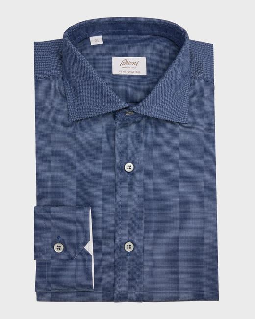 Brioni Blue Ventiquattro Tic Weave Dress Shirt for men