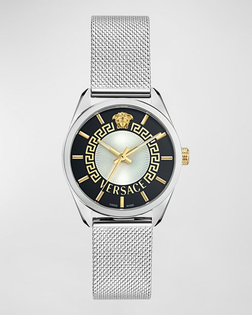 Versace Gray 36Mm V-Circle Watch With Bracelet Strap