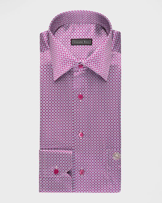 Stefano Ricci Purple Medallion-Print Silk Dress Shirt for men