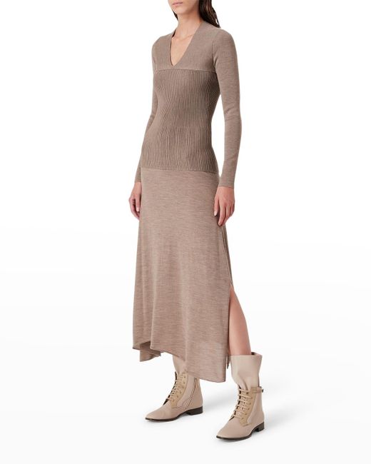 Giorgio Armani Brown Long-sleeve Ottoman Knit Maxi Dress