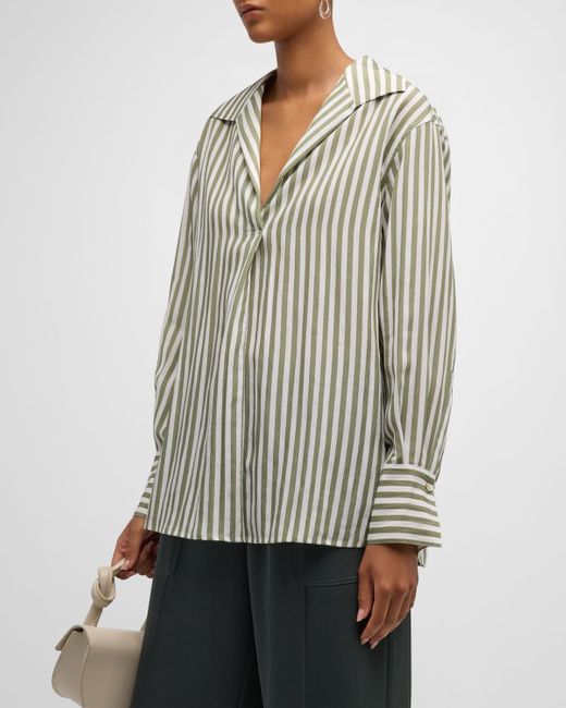 Vince Gray Coast Stripe Shaped-Collar Pullover Shirt