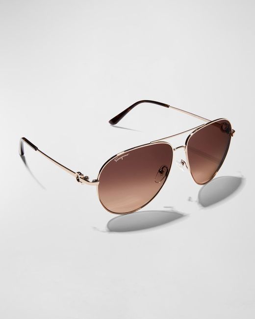 Ferragamo Brown Gradient Metal Aviator Sunglasses for men