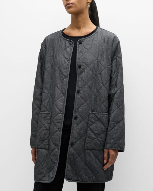 Eileen Fisher Gray Quilted Snap-Front Organic Cotton Coat