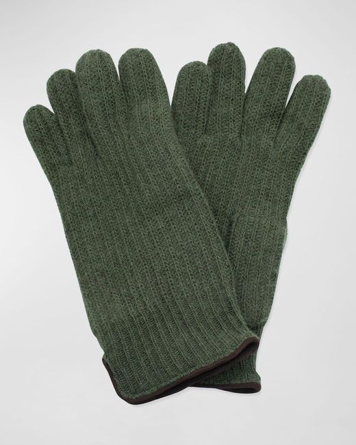Portolano Green Rbbed Cashmere Gloves for men