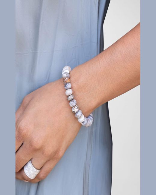 Sheryl Lowe Metallic Cream Agate Beaded Bracelet With Pave Diamonds