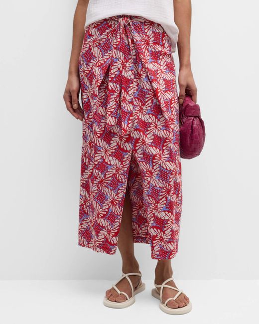 Xirena Red Ines Abstract-Print Faux-Wrap Maxi Skirt