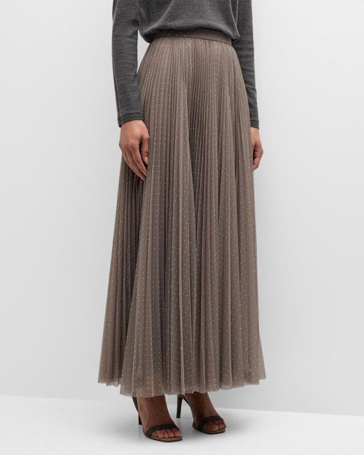 Altuzarra Brown Sif Strass Embellished Pleated Tulle Maxi Skirt