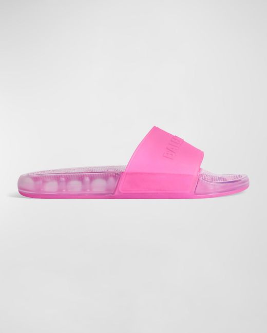 Balenciaga Pink Transparent Logo Slide Pool Sandals