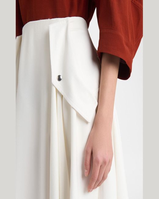 Bottega Veneta White Pleated Fluid Viscose Twill Midi Skirt