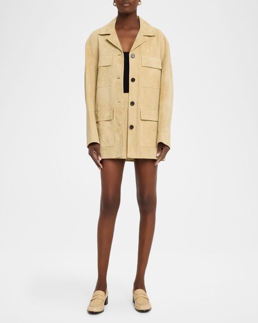 Arma Natural Sendy Button-Down Suede Jacket