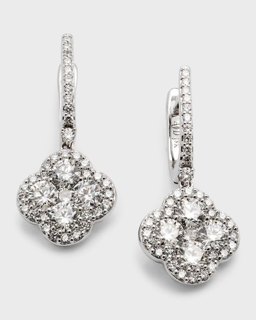 Neiman Marcus Metallic 18k White Gold Diamond Flower Hoop Drop Earrings