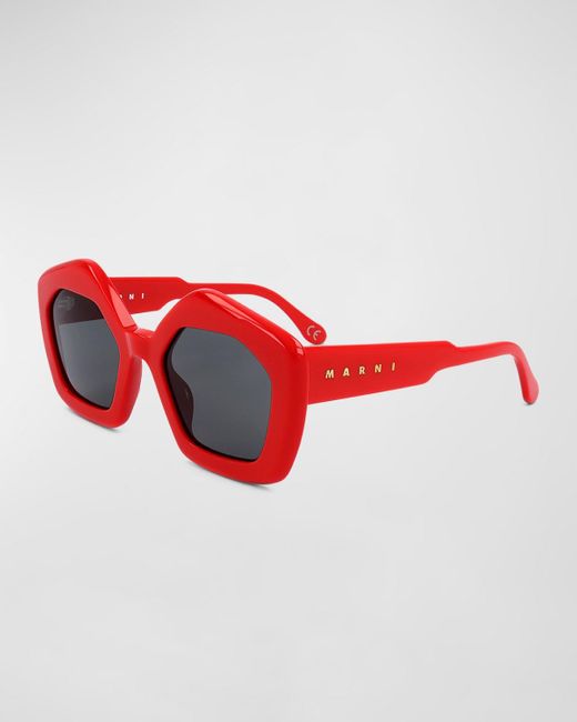 Marni Red Logo Acetate Butterfly Sunglasses
