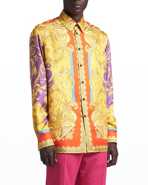 Versace Multicolor Barocco Goddess Silk Sport Shirt for men