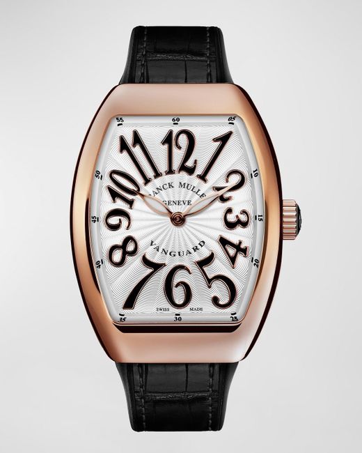 Franck Muller Natural 18k Rose Gold Lady Vanguard Watch With Black Strap