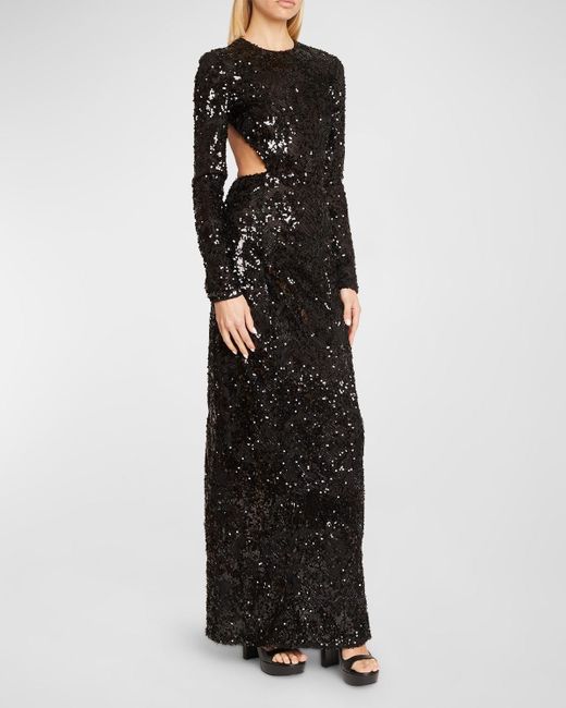 Givenchy Black Embroidered Sequin Gown With Cutout Detail