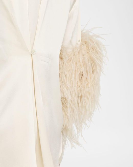 LAPOINTE Natural Satin Button-Down Blouse With Feather Trim