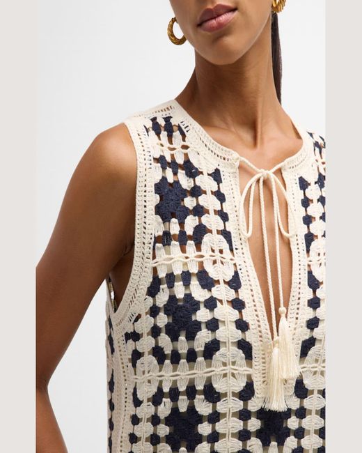 FRAME White Crochet Tassel Popover Mini Dress