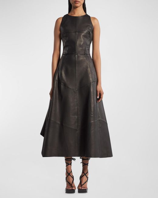 Maticevski Black Linden Sleeveless Paneled Leather Midi Dress