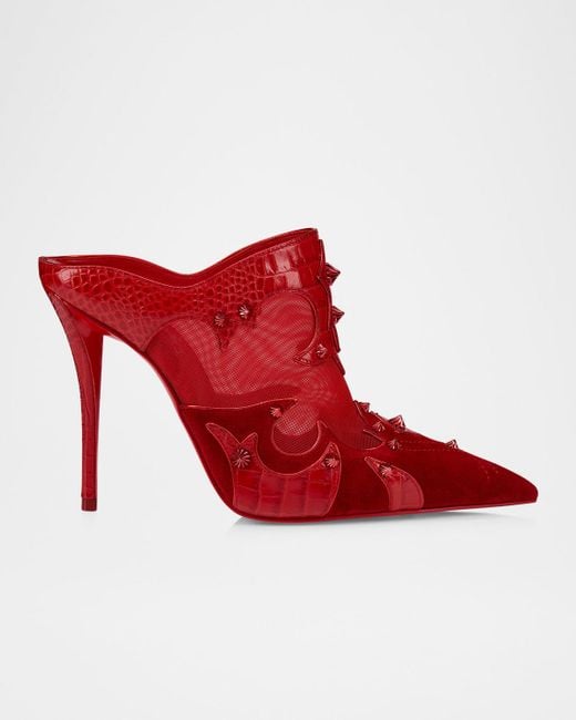 Christian Louboutin Red Mulatiag Suede Mesh Sole Mule Pumps