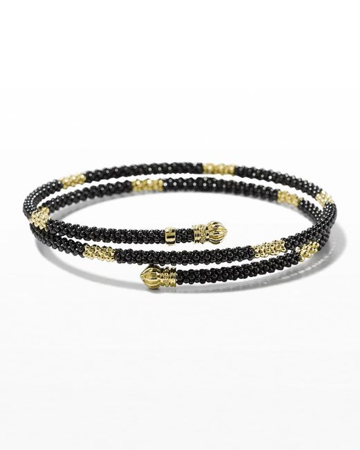 Lagos Black Caviar & 18k Gold Medium Striped Coil Bracelet