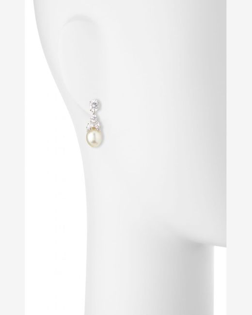 Fantasia by Deserio White 2.50 Tcw Cz Stud & Simulated Pearly Dangle Earrings