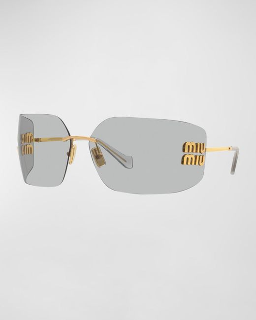 Miu Miu Gray Mu 54ys 80 Rimless Titanium Wrap Sunglasses