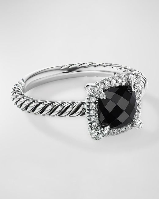 David Yurman Metallic Petite Chatelaine Pavé Bezel Ring With Gemstone And Diamonds In Silver, 7mm, Size 5-8