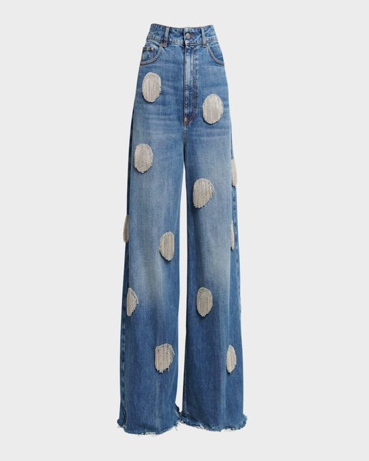Stella McCartney Blue Crystal Fringe Dot Wide Leg Jeans