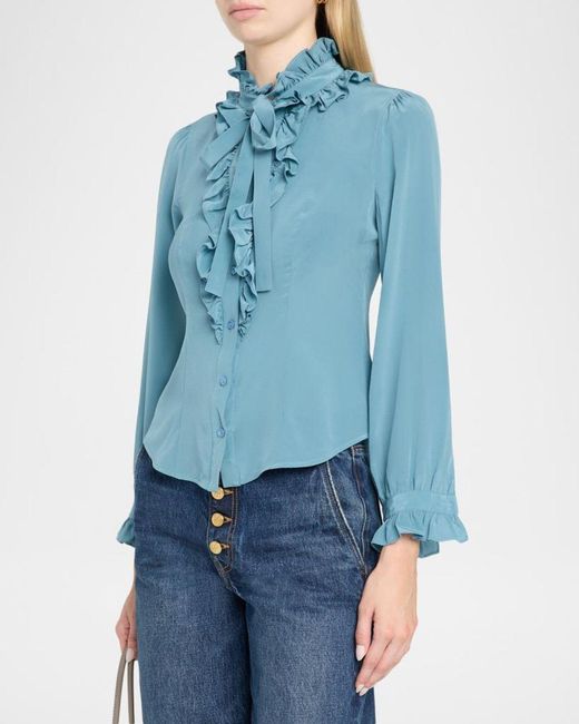 Ulla Johnson Blue Catroux Silk Button-Front Blouse
