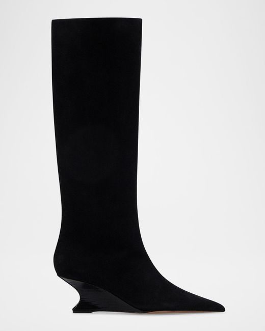 Paris Texas Black Nina Suede Knee-High Wedge Boots