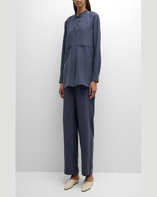 Eileen Fisher Blue Cropped Washed Silk Cargo Pants