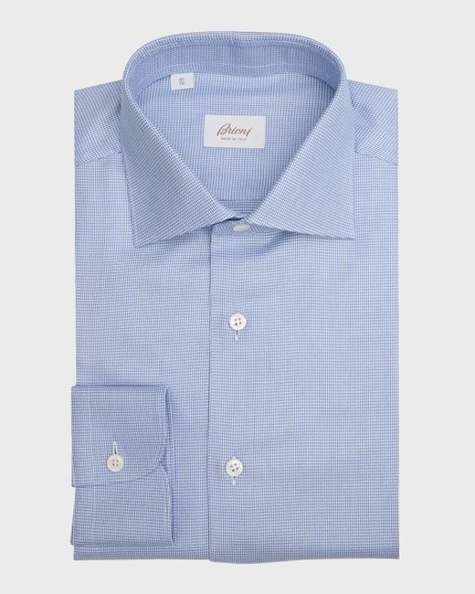 Brioni Blue Cotton Micro-Structure Dress Shirt for men