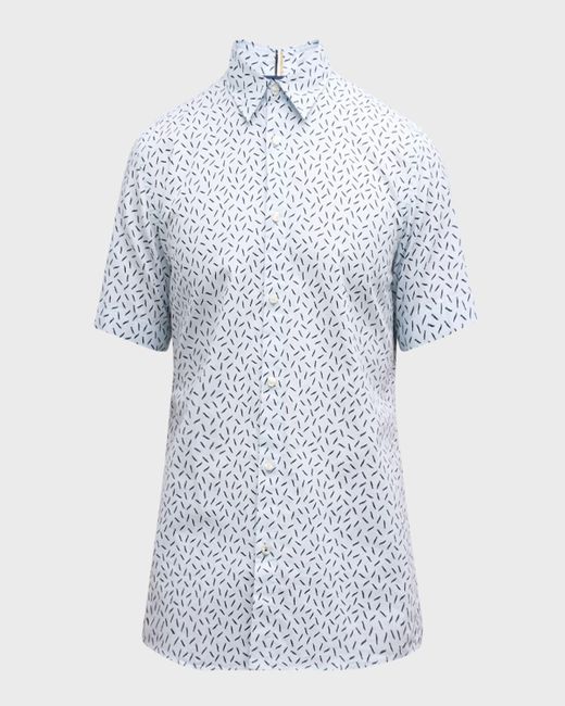 Boss Blue Cotton Confetti-Print Short-Sleeve Shirt for men