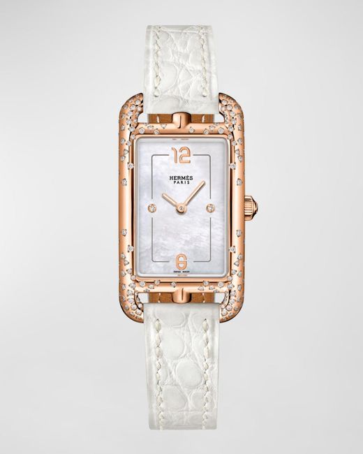 Hermès White Nantucket Watch, Medium Model, 33 Mm
