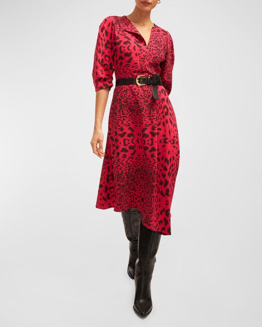 Equipment Red Taliana Animal-print Asymmetric Midi Dress
